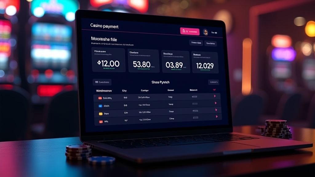 Dunkle Payment-Übersicht mit Auszahlungsstatus und Casino-Atmosphäre